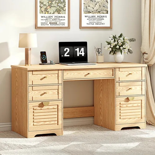 Miniatura 11 de Ieejdn 47" Home Office Desks, Executive Desk, Farmhouse Computer Desk with Drawers and Charging Station, File Drawer, Storage Cabinet, Rustic