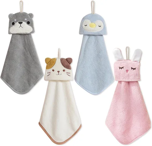 Miniatura 9 de PRATIQUE Paquete de 3 toallas de mano con diseño de gato, toallas de baño con lazo para colgar, toalla de mano para niños, animales, toalla de mano
