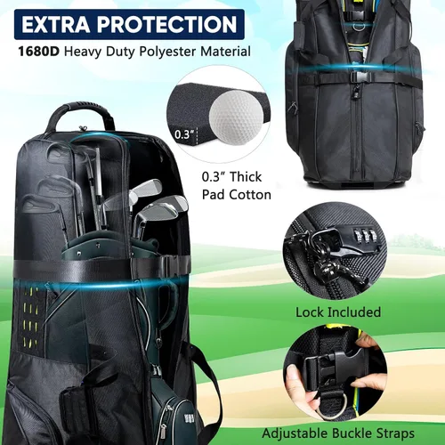 Miniatura 3 de Bolsa de viaje de golf con ruedas - Funda de golf Oxford resistente aprobada por aerolíneas para clubes, carrito y bolsa de soporte, cubierta