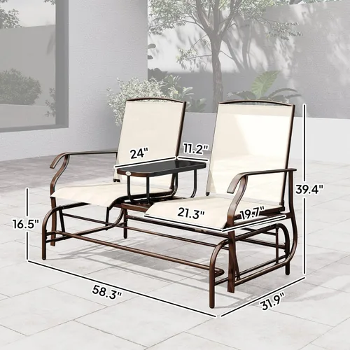 Miniatura 7 de Outsunny Banco deslizante para exteriores con mesa central, sofá de patio con estructura metálica, tela transpirable de malla y reposabrazos