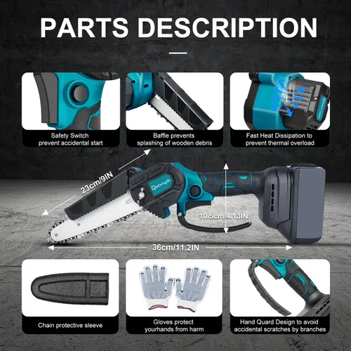Miniatura 4 de Mini motosierra inalámbrica de 6 pulgadas para Makita 18V LXT (sin batería), sierra de cadena eléctrica portátil sin escobillas para Makita BL1850