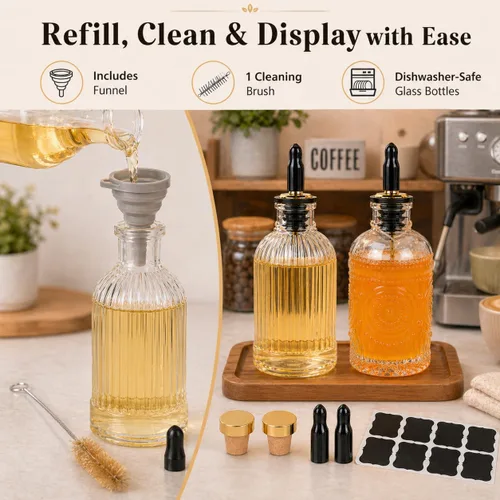 Miniatura 7 de ChezMax Botellas dispensadoras de jarabe de café, recipientes de vidrio de 7 onzas con boquilla de vertido de metal, accesorios de barra de café