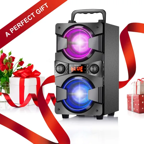 Miniatura 2 de Altavoces Bluetooth de 60 W, altavoz inalámbrico portátil con subwoofer doble, graves pesados, radio FM, micrófono, luces, ecualizador remoto, caja
