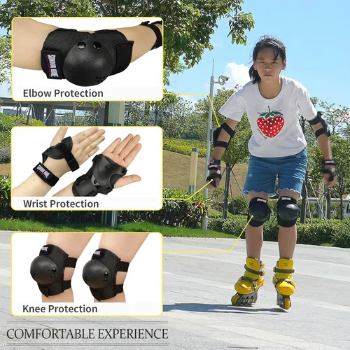 Miniatura 2 de Rodilleras para niños/jóvenes, coderas, muñequeras 3 en 1, juego de protección, para patines de 3 a 15 años, ciclismo, patinaje en línea, monopatín