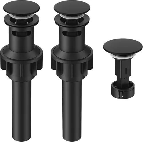Drenaje de lavabo de baño con desbordamiento, tapón universal para lavabo de baño, drenaje de plástico de drenaje rápido con colador 2 x negro mate