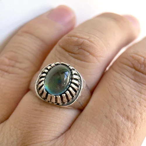 Miniatura 6 de THJEW Juego de 4 anillos de piedras preciosas naturales retro, juego de anillos de piedra real chapados en plata gruesa, regalo de joyería