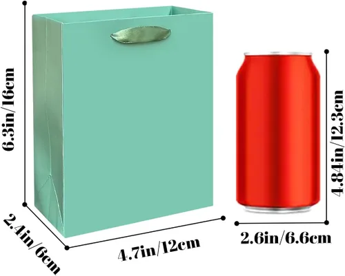 Miniatura 2 de qiqee 10 mini bolsas de regalo color verde frijol con asas de papel de seda de 6.3 x 4.7 x 2.4 pulgadas, tamaño pequeño para regalos de fiesta