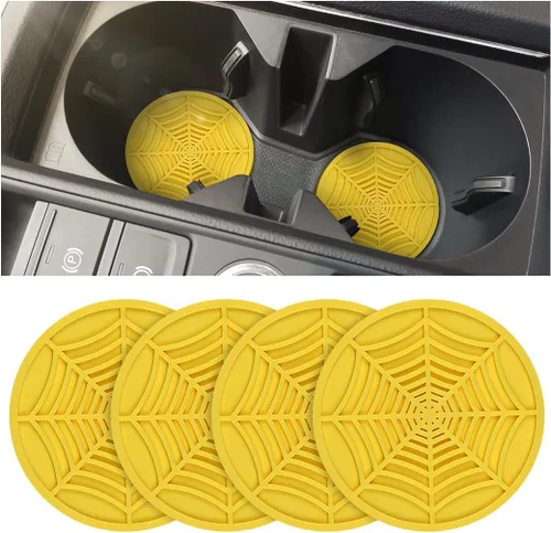 Miniatura 7 de BESULEN Portavasos para Automóvil, Paquete de 4 Alfombrillas Antideslizantes de PVC con Telaraña para Bebidas, Inserto Universal de 2.75 Pulgadas
