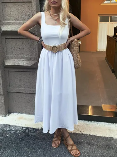 Miniatura 2 de MIEAZOM Vestido largo de verano para mujer, sin mangas, con vuelo, casual, holgado, con bolsillos