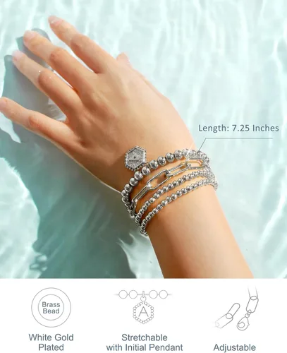 Miniatura 4 de doubgood - Pulseras de cuentas de oro para mujer, juego de pulseras apilables de oro para mujeres y hombres, pulsera de cuentas elásticas chapada
