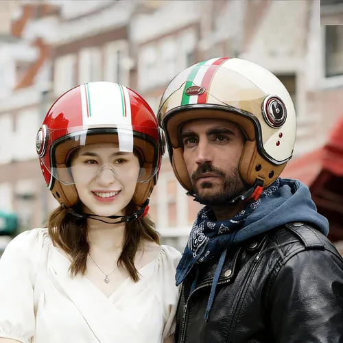 Miniatura 5 de Casco de motocicleta aprobado por el DOT, casco retro 3/4 de cara abierta con visera, casco vintage para scooter para mujeres y hombres adultos