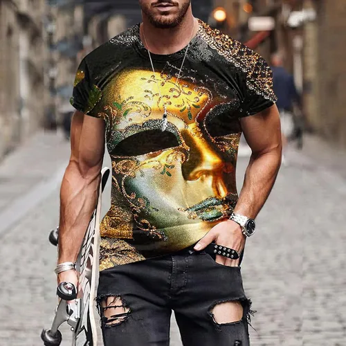 Miniatura 2 de Camisetas Carnaval Mardi Gras Hombre Camisetas estampadas Manga Corta Cuello Redondo Camisetas Divertidas Bonitas Fiesta