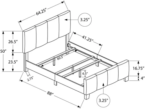 Miniatura 3 de Monarch Specialties I 6025Q - Cama tamaño Queen, plataforma, dormitorio, marco, tapizada, aspecto de lino, gris, de transición