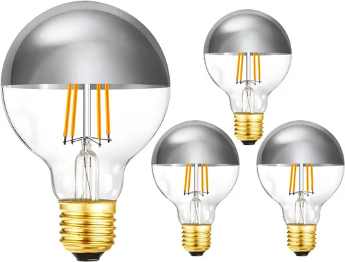 Miniatura 11 de Foco de medio cromo, bombillas LED Edison regulables de 6 W (equivalente a 60 W), forma de globo G80/G25 decorativa, luz reflejada mitad negra, luz