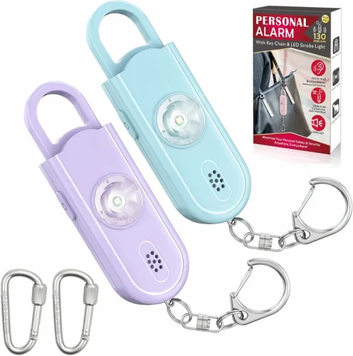 Miniatura 11 de Alarma personal de sonido seguro, paquete de 2 con sirena de 130 dB, alarma de seguridad de emergencia con luz LED estroboscópica, llavero de sirena