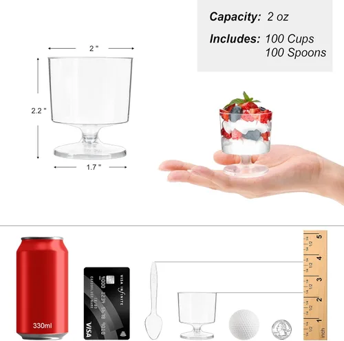 Miniatura 2 de Zezzxu Mini Copas de Postre de 2 oz con Cucharas, Paquete de 100 Copas Desechables para Aperitivos Copas de Mousse Copas Pequeñas de Plástico tipo
