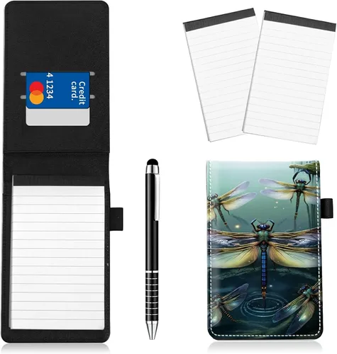Miniatura 17 de Juego de 4 soportes para bloc de notas de tamaño de bolsillo, de piel sintética, mini bloc de notas con 2 bloc de notas pequeños y lápiz capacitivo