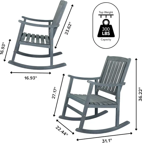 Miniatura 3 de JONATHAN Y Penny RCK102B - Mecedora de madera de acacia maciza para exteriores, acabado gris, con listones para porche, patio, patio trasero