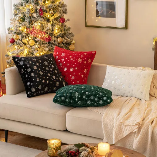 Miniatura 3 de MIULEE - Juego de 2 fundas de cojín decorativas de Navidad, hechas de piel sintética suave con copos de nieve plateados y brillantina, para Verde
