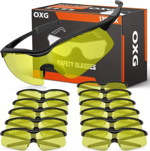 Miniatura 7 de OXG Paquete de 12 lentes de seguridad, ANSI Z87.1, resistentes a los impactos, antiatascos, para hombres, mujeres y jóvenes Gris