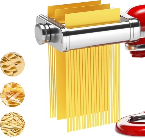 Accesorio de pasta 3 en 1 para batidora de pie KitchenAid, máquina de pasta con rodillo de pasta, cortador de espaguetis y fettuccine, construcción
