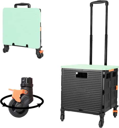 Miniatura 33 de FELICON SELORSS Carro de Utilidad Plegable Carro de Mano Plegable con Mango Telescópico de Plástico Resistente Cesta Plegable de 4 Ruedas Giratorias