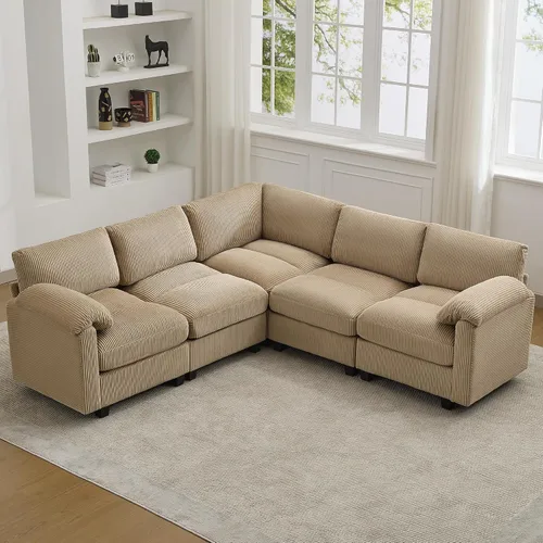 Miniatura 27 de Sofá biplaza modular de 61 pulgadas, asiento extra profundo para sala de estar, sofá de pana profundo con almohadas para reposabrazos, cosido