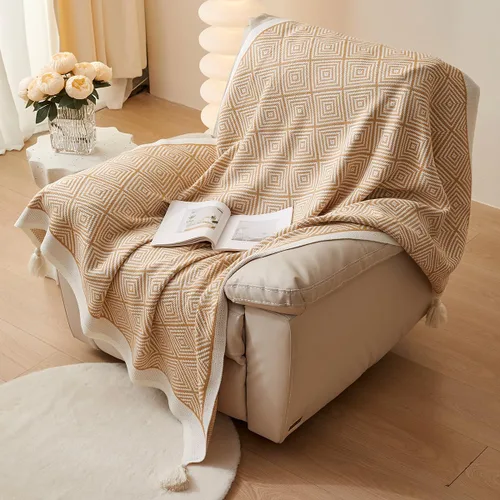 Miniatura 2 de AIVIA Manta bohemia para silla y cama, manta bohemia de punto de poliéster con rayas geométricas para todas las estaciones, manta tejida para sofá