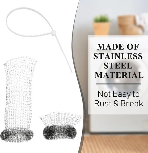 Miniatura 7 de 60 trampas de pelusa para lavadora con 60 bridas para cables, trampas de pelusa de acero inoxidable a prueba de óxido, filtro de manguera de malla