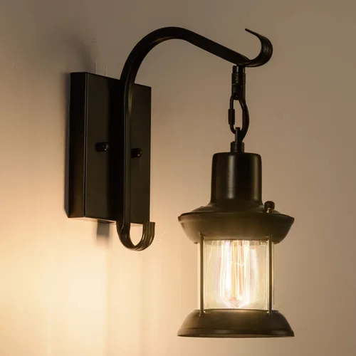 Miniatura 5 de GLADFRESIT Lámparas de pared rústicas, aplique de pared tipo farol enchufable, apliques de pared antiguos negros, luminarias de iluminación de pared