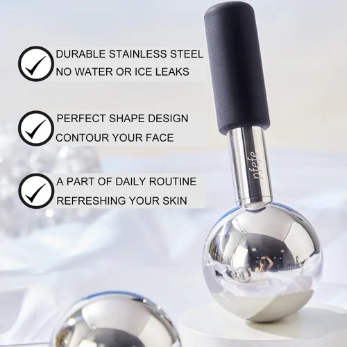 Miniatura 3 de Pfefe Globos de hielo giratorios de 360 grados para cara y ojos, varillas de acero inoxidable irrompibles para rutinas de belleza, tratamientos Negro