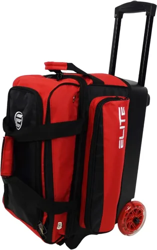 Miniatura 10 de ELITE Bolsa de bolos Deluxe de 2 bolas con ruedas lisas de 5 pulgadas, bolsillo grande para accesorios, compartimento para zapatos, mango extensible