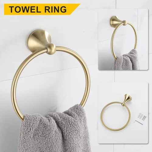 Miniatura 3 de Juego de accesorios de baño dorados de 4 piezas, accesorios de baño dorados cepillados, toallero de 23.6 pulgadas, gancho para toallas, soporte