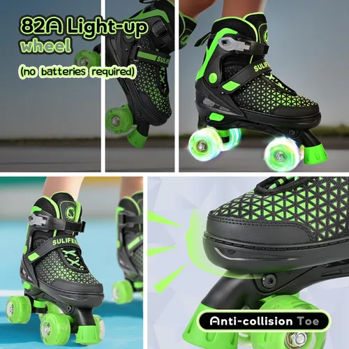 Miniatura 4 de SULIFEEL Patines para niñas y niños, 4 tallas ajustables con ruedas iluminadas, patines seguros y divertidos para niños, mejor regalo para Verde