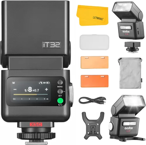 GODOX IT32 TTL Flash de cámara con disparador de flash inalámbrico X5C para Canon, flash inalámbrico 2.4G HSS 1/8000s, receptor incorporado y