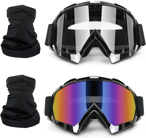 Miniatura 8 de Paquete de 2 gafas para motocicleta, ATV Dirt Bike Motocross, accesorios de equitación para hombres y mujeres, gafas de esquí con cuello