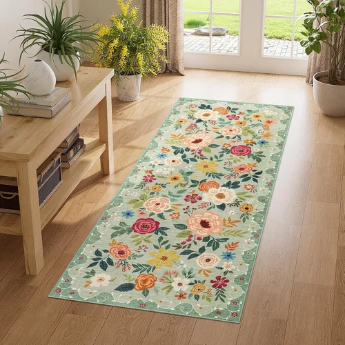 Miniatura 140 de DUKINO Alfombra de área de 6 x 9 pies, alfombra floral para sala de estar, ligera, antideslizante, lavable, alfombra de interior de pelo bajo