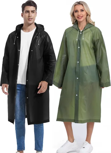 Miniatura 32 de 2 piezas de ponchos de lluvia reutilizables para adultos, abrigos de lluvia para adultos, chaquetas de lluvia, impermeables para hombres y mujeres