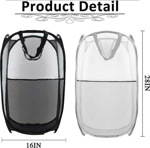 Miniatura 2 de Cesta de Ropa Sucia Plegable Emergente, Cesta de Ropa de Malla Plegable Extra Grande, 28" x 16" x 16", Paquete de 2 (Negro + Gris)