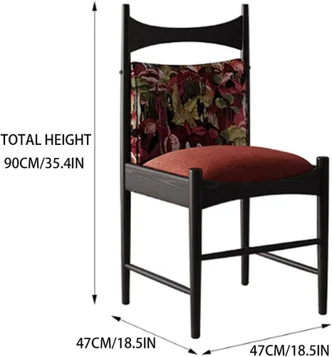 Miniatura 3 de Sillas de comedor tapizadas de madera maciza, juego de sillas de comedor de tela bordada con respaldo curvo, sillas laterales decorativas para sala