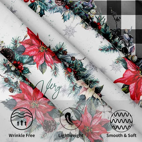 Miniatura 3 de Mantel de Navidad de Pascua redondo de 60 pulgadas, diseño de copos de nieve de búfalo negro, lavable, resistente a las arrugas, resistente a
