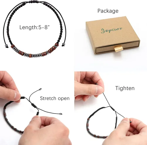 Miniatura 6 de Pulsera con código morse para parejas, mujeres y hombres, cuerda ajustable, grabada, juego de 2 pulseras de amor a juego, cuentas de madera