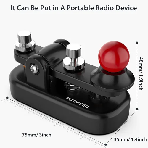 Miniatura 7 de Mini Morse Radio Key CW HAM Enviar Telegram Single Paddle Morse Code Key con aleación de aluminio Cuerpo Base Negro (S)