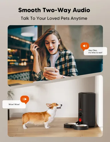 Miniatura 4 de WOPET Comedero automático para gatos con cámara para dos gatos, alimentador automático HD de 1080p, alimentador para mascotas WiFi 5G con visión