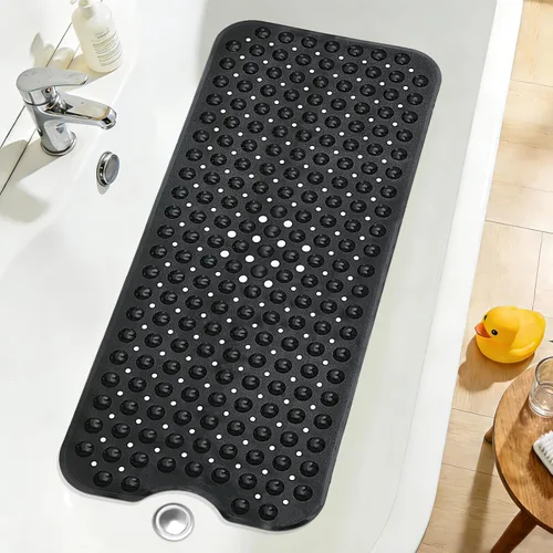 Miniatura 37 de Tapete de ducha negro antideslizante de 17 x 30 pulgadas, tamaño estándar, tapete de baño de burbujas suaves para ducha interior, tapete de baño