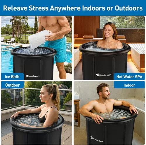 Miniatura 7 de Yesker Bañera de Baño de Hielo de 126 Galones con Anillo de Aire, Bañera de Inmersión Fría Portátil Multicapa con Tapa para Atletas, Plegable e