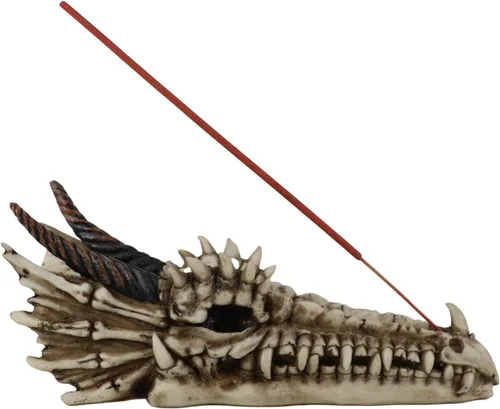Ebros Gift Estatuilla de quemador de incienso con cabeza de dragón fósil antiguo rogón gótico medieval Esqueleto Esqueleto Escultura macabra Oso de