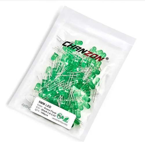 Miniatura 6 de Chanzon 100 unids 0.197 in parpadeante verde LED diodo luces 1.5Hz intermitente (lente difusa redonda DC 3V 20mA) iluminación brillante bombillas G)