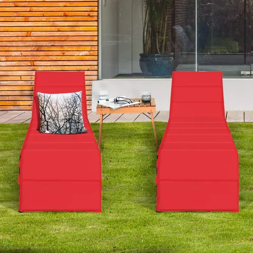 Miniatura 2 de COSTWAY 2 PCS Patio Ratán Sillón Sillón Reclinable Respaldo Ajustable Acolchado Rojo