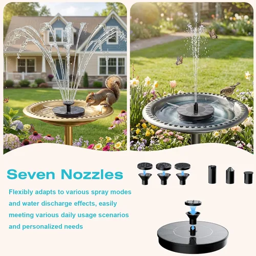 Miniatura 7 de AMZtime Fuente solar de 1.4 W con 4 varillas fijas, bomba de fuente solar 2026 con paneles solares mejorados, bomba de fuente de agua flotante